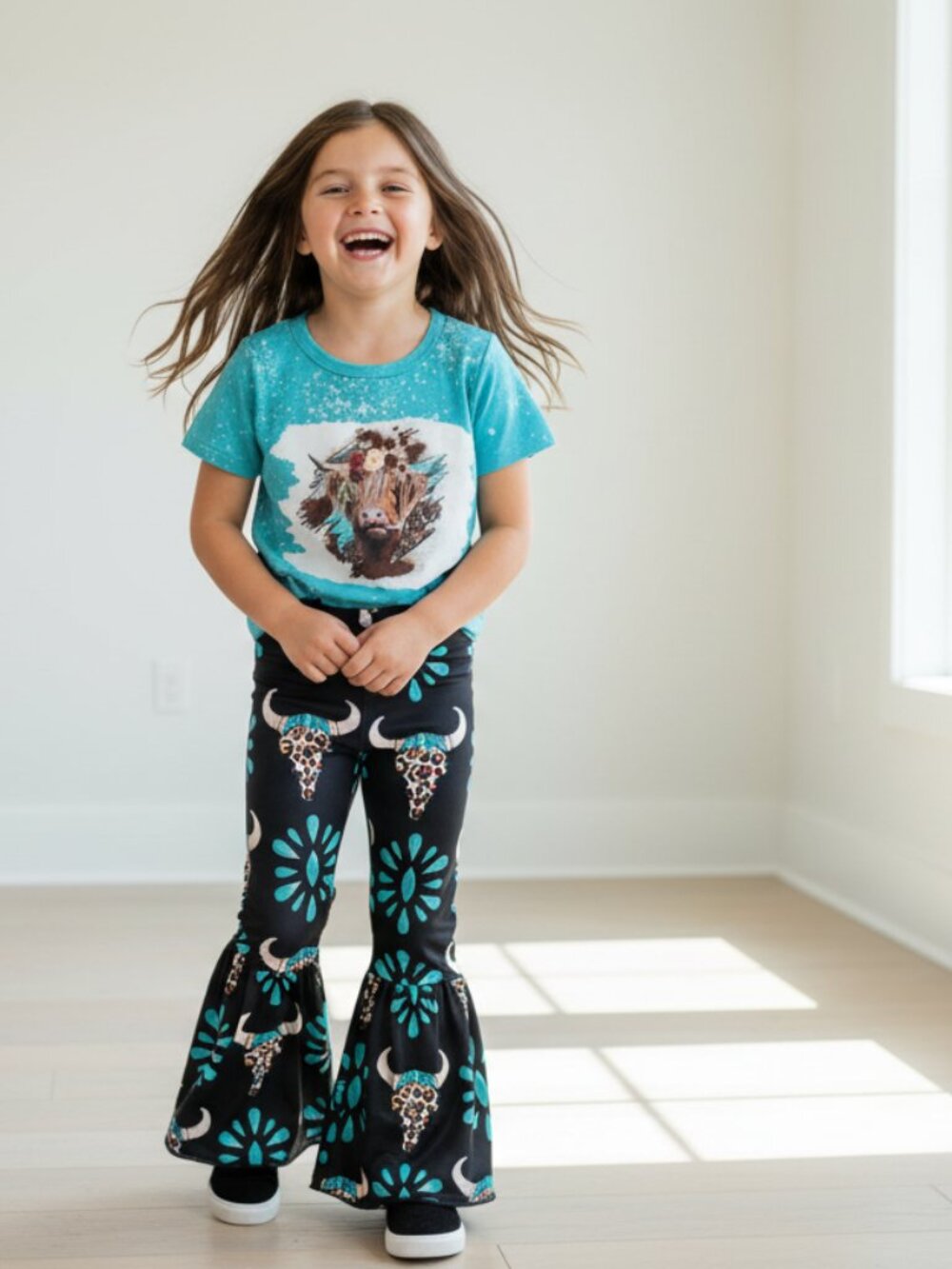 Scottish Highlander Cowgirl Bell Bottom Set for Girls | Western Outfit